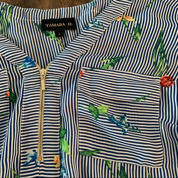 Stripped Shirt with Floral Print with Half Zip - Picture 3 of 3